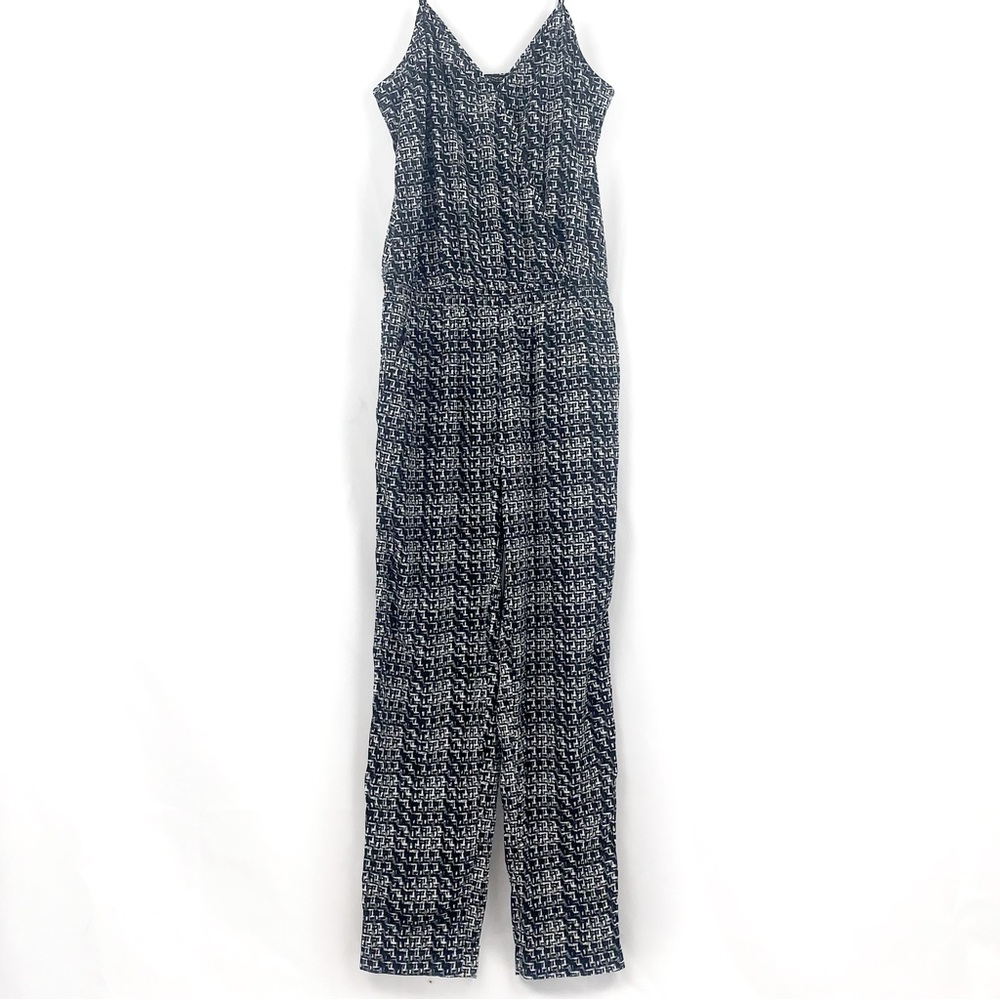 Express Lightweight Printed Tank Jumpsuit Black and White